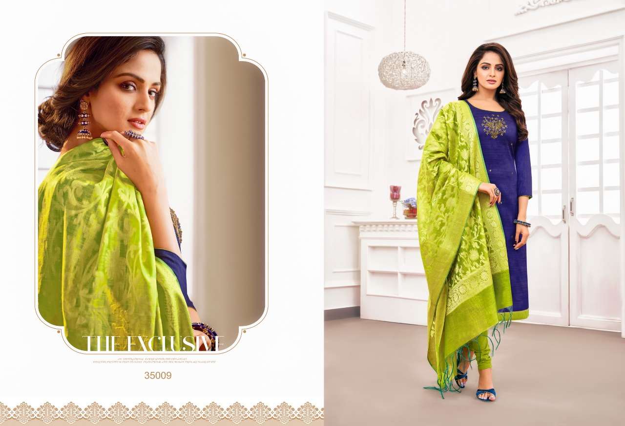 BANARASHI VOL-3 BY KAPIL TEX 35001 TO 35012 SERIES BEAUTIFUL SUITS STYLISH FANCY COLORFUL PARTY WEAR & OCCASIONAL WEAR SOUTH SILK WITH HANDWORK DRESSES AT WHOLESALE PRICE