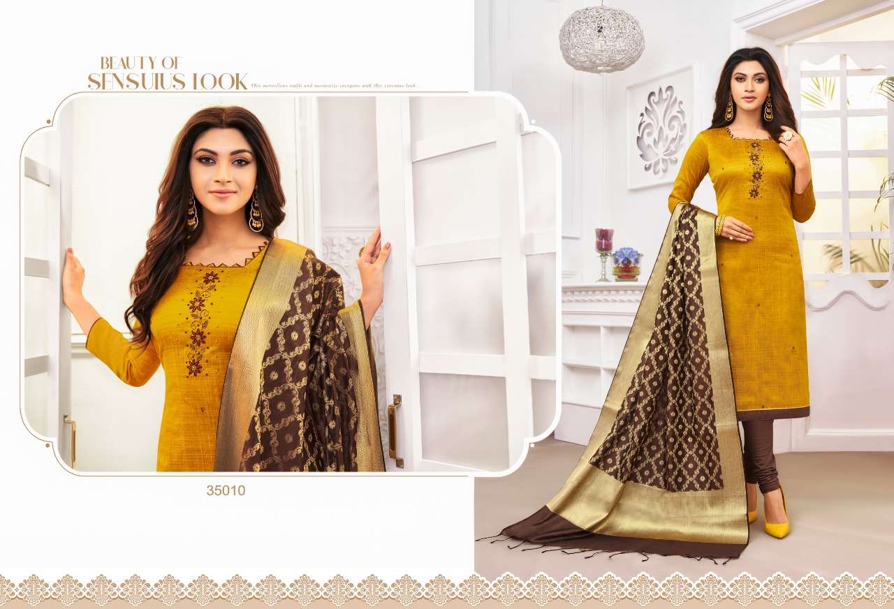 BANARASHI VOL-3 BY KAPIL TEX 35001 TO 35012 SERIES BEAUTIFUL SUITS STYLISH FANCY COLORFUL PARTY WEAR & OCCASIONAL WEAR SOUTH SILK WITH HANDWORK DRESSES AT WHOLESALE PRICE