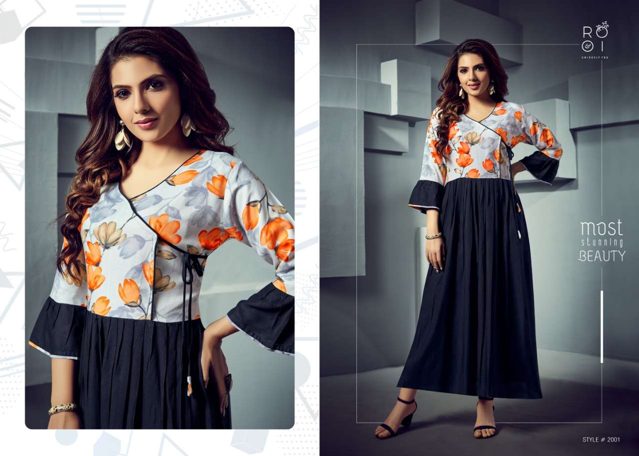 FASHION SEASON BY ROOI 2001 TO 2008 SERIES BEAUTIFUL COLORFUL STYLISH FANCY CASUAL WEAR & ETHNIC WEAR & READY TO WEAR HEAVY RAYON PRINTED WITH EMBROIDERED KURTIS AT WHOLESALE PRICE