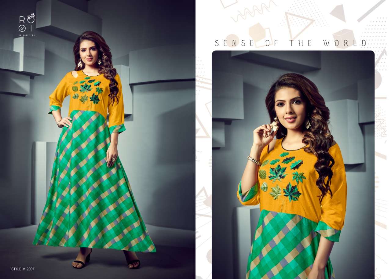 FASHION SEASON BY ROOI 2001 TO 2008 SERIES BEAUTIFUL COLORFUL STYLISH FANCY CASUAL WEAR & ETHNIC WEAR & READY TO WEAR HEAVY RAYON PRINTED WITH EMBROIDERED KURTIS AT WHOLESALE PRICE