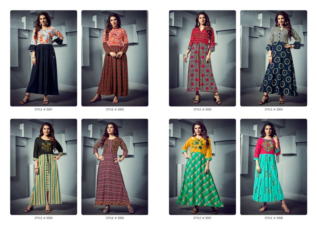 FASHION SEASON BY ROOI 2001 TO 2008 SERIES BEAUTIFUL COLORFUL STYLISH FANCY CASUAL WEAR & ETHNIC WEAR & READY TO WEAR HEAVY RAYON PRINTED WITH EMBROIDERED KURTIS AT WHOLESALE PRICE