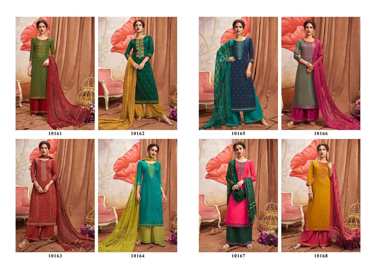 SHALIMAR BY JAY RAMAIYA 10161 TO 10168 SERIES BEAUTIFUL SUITS STYLISH FANCY COLORFUL CASUAL WEAR & ETHNIC WEAR JAM SILK WITH EMBROIDERY DRESSES AT WHOLESALE PRICE