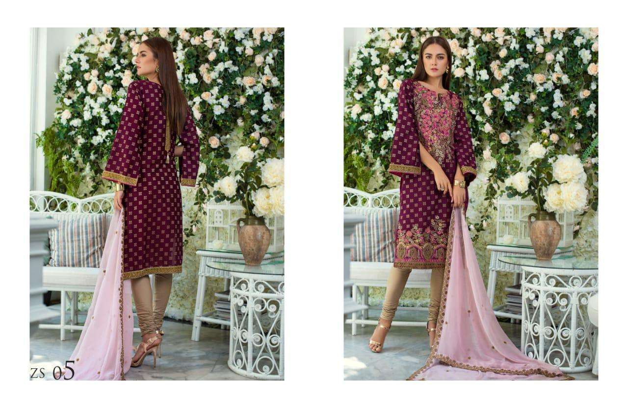 JAIPUR JACQUARD BY ZS TEXTILE 01 TO 08 SERIES BEAUTIFUL SUITS STYLISH FANCY COLORFUL PARTY WEAR & OCCASIONAL WEAR JAIPUR JACQUARD EMBROIDERED DRESSES AT WHOLESALE PRICE