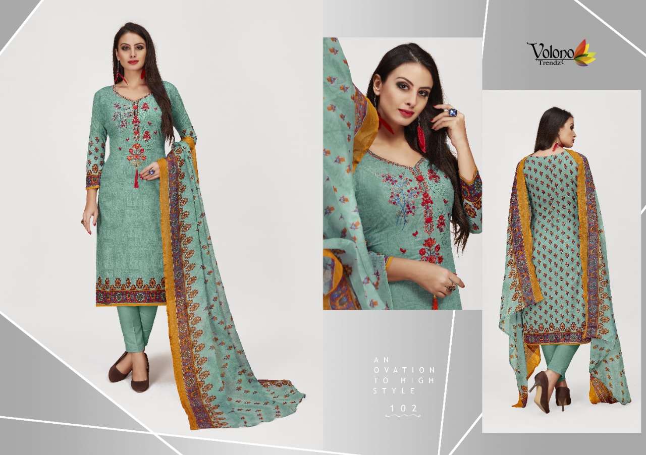 Zora By Volono Trendz 101 To 106 Series Festive Suits Collection Beautiful Stylish Fancy Colorful Party Wear & Occasional Wear Pure Cotton Printed With Embroidery Dresses At Wholesale Price
