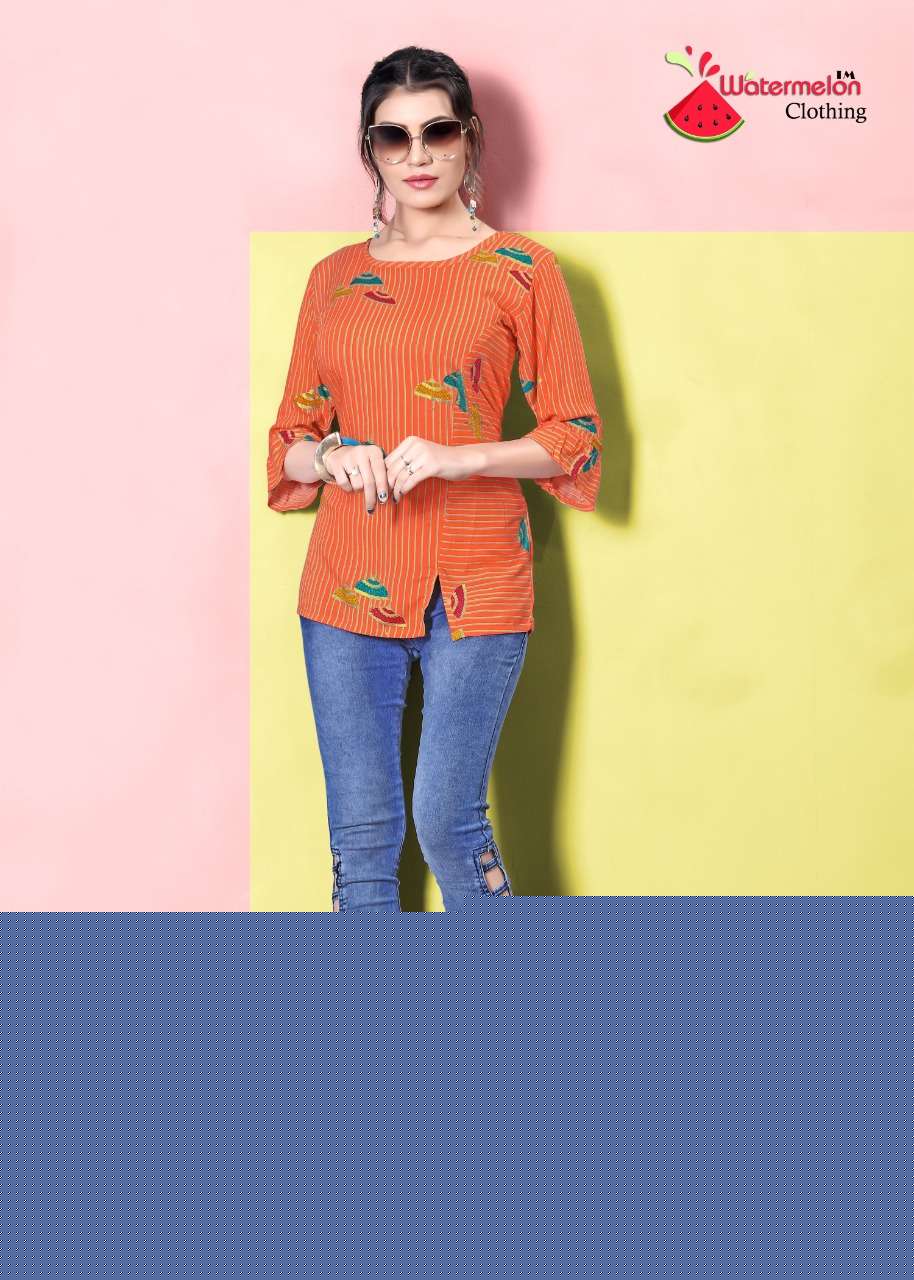 DIAMOND PARTY VOL-2 BY WATERMELON 1001 TO 1010 SERIES BEAUTIFUL STYLISH FANCY COLORFUL CASUAL WEAR & ETHNIC WEAR 14 KG RAYON PRINTED TOPS AT WHOLESALE PRICE