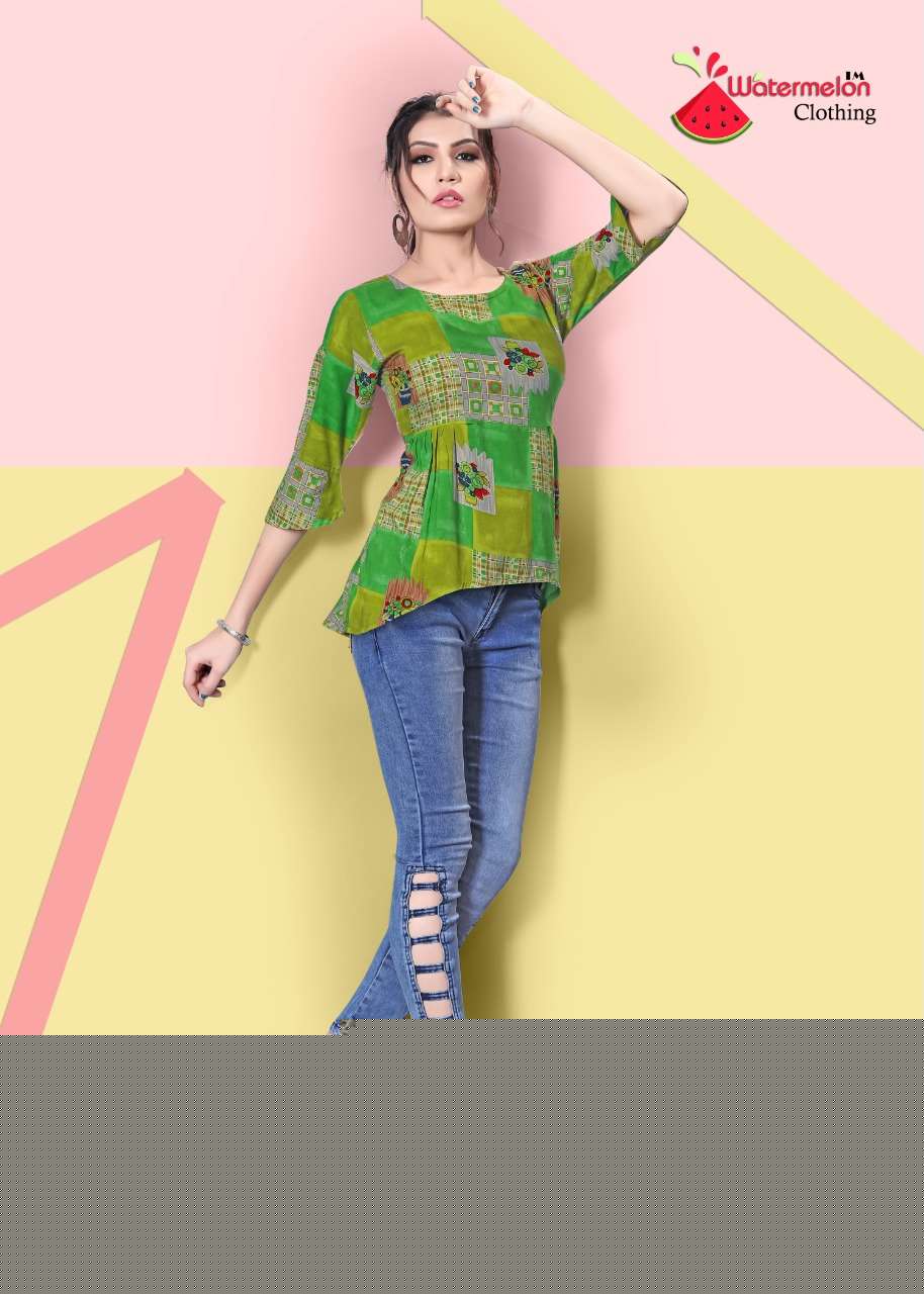 DIAMOND PARTY VOL-2 BY WATERMELON 1001 TO 1010 SERIES BEAUTIFUL STYLISH FANCY COLORFUL CASUAL WEAR & ETHNIC WEAR 14 KG RAYON PRINTED TOPS AT WHOLESALE PRICE