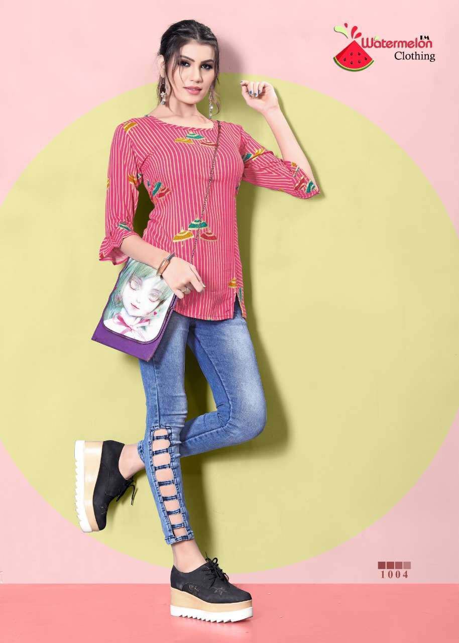 DIAMOND PARTY VOL-2 BY WATERMELON 1001 TO 1010 SERIES BEAUTIFUL STYLISH FANCY COLORFUL CASUAL WEAR & ETHNIC WEAR 14 KG RAYON PRINTED TOPS AT WHOLESALE PRICE