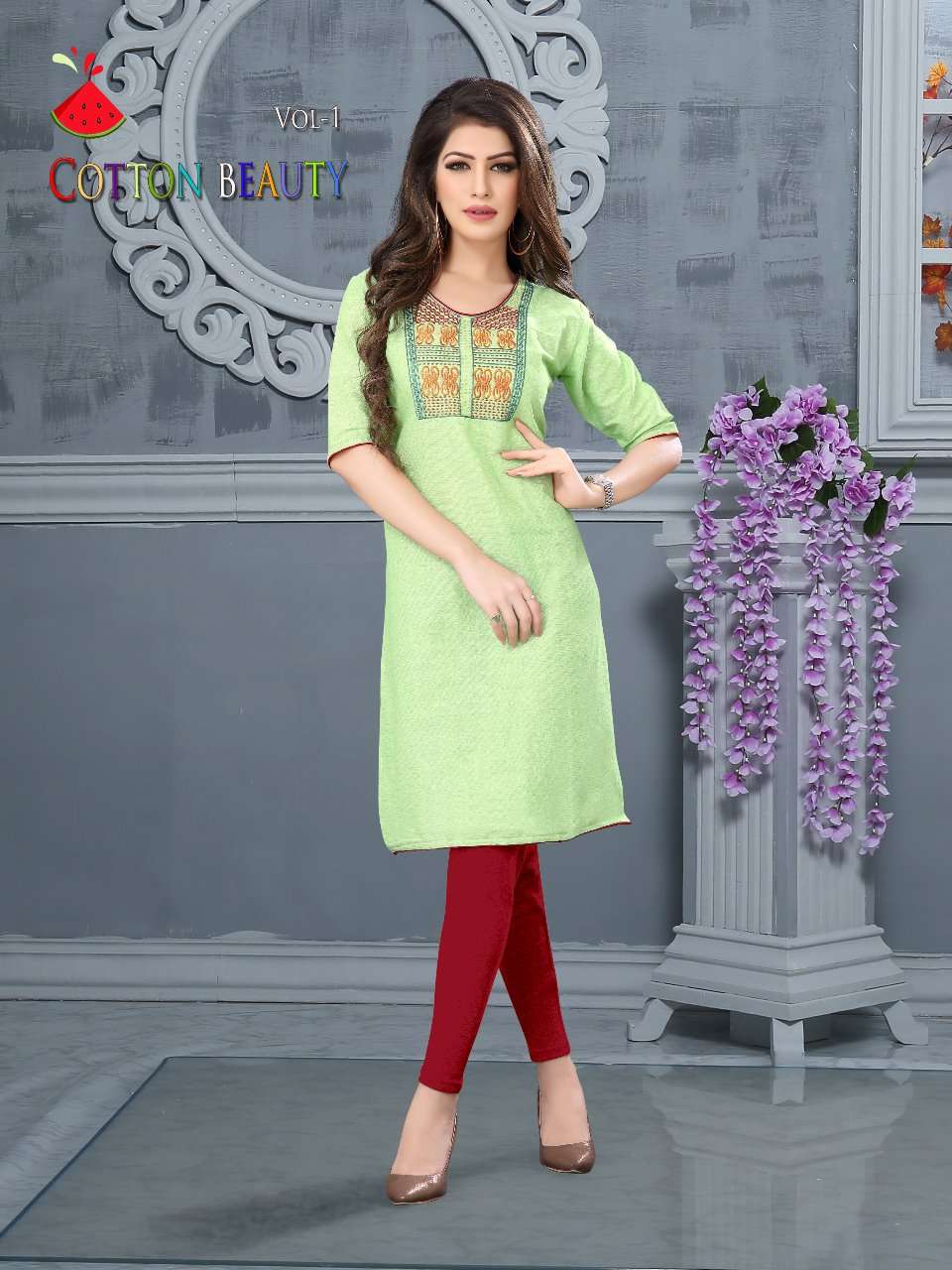 COTTON BEAUTY BY WATER MELON 01 TO 10 SERIES DESIGNER BEAUTIFUL STYLISH FANCY COLORFUL PARTY WEAR & OCCASIONAL WEAR HANDLOOM COTTON KURTIS AT WHOLESALE PRICE