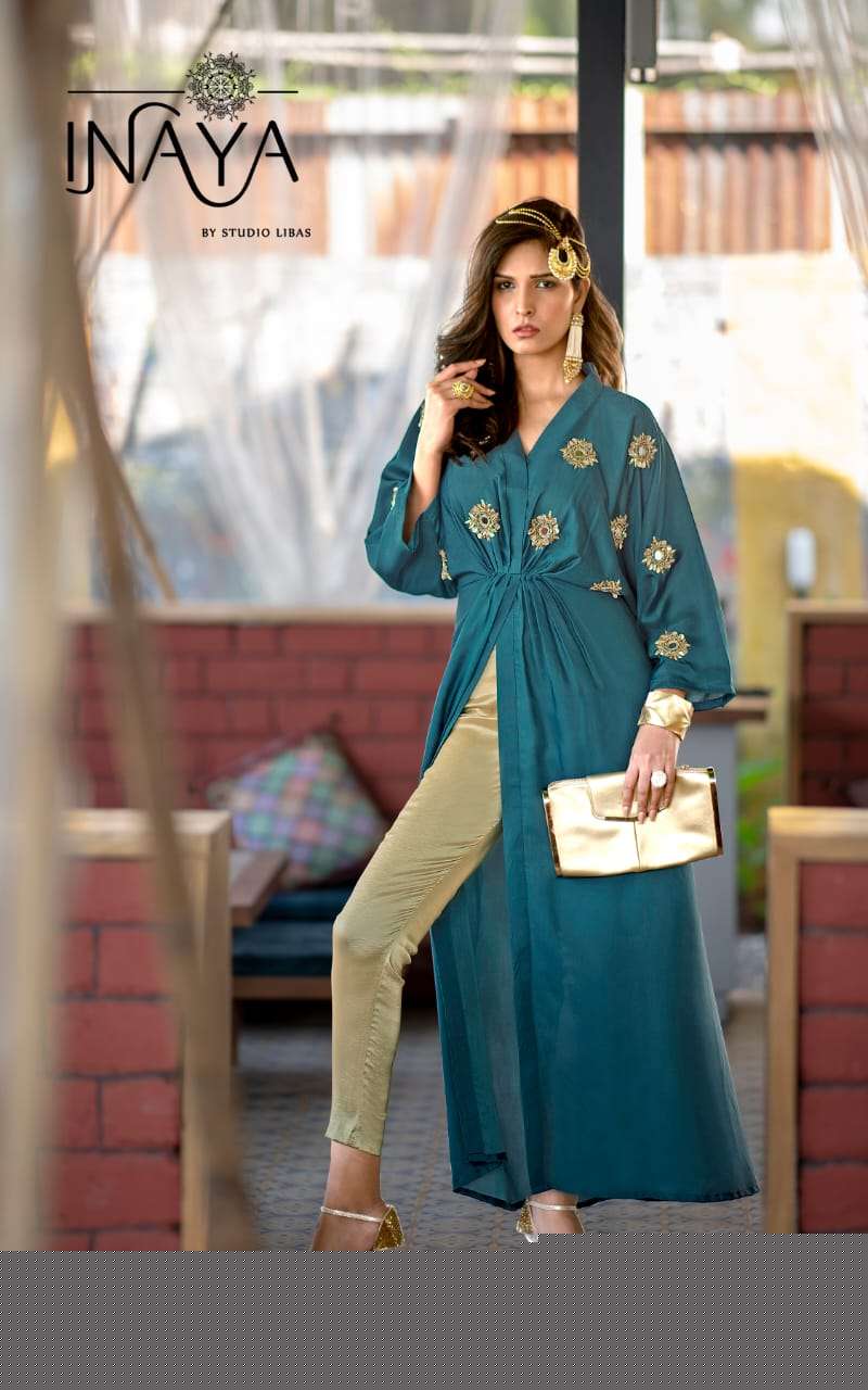 LUXURY PRET COLLECTION VOL-53 BY INAYA 5301 TO 5303 SERIES BEAUTIFUL DESIGNER COLORFUL STYLISH FANCY CASUAL WEAR & ETHNIC WEAR & READY TO WEAR PURE MODAL KURTIS & PALAZZOS AT WHOLESALE PRICE