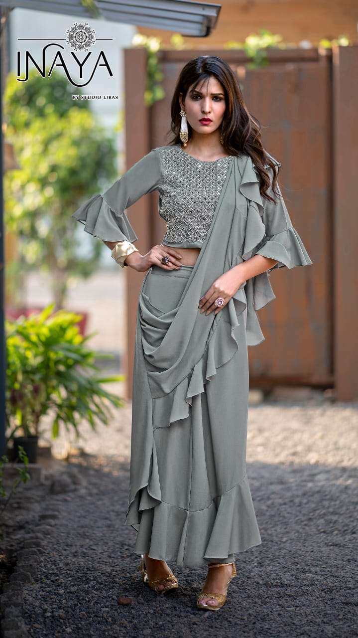 LUXURY PRET COLLECTION VOL-52 BY INAYA 5201 TO 5203 SERIES BEAUTIFUL DESIGNER COLORFUL STYLISH FANCY CASUAL WEAR & ETHNIC WEAR & READY TO WEAR IMPORTED GEORGETTE CHOLI & LEHENGA AT WHOLESALE PRICE