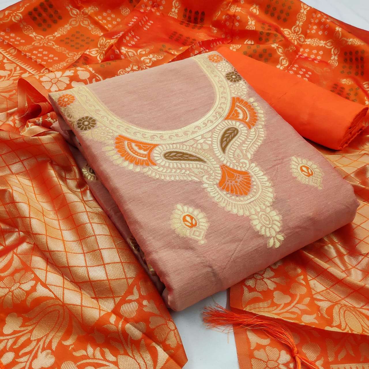 MICRO 15005 SERIES BY MICRO DESIGNER 01 TO 05 SERIES BEAUTIFUL SUITS STYLISH FANCY COLORFUL PARTY WEAR & OCCASIONAL WEAR HEAVY SILK BANARSI WORK DRESSES AT WHOLESALE PRICE