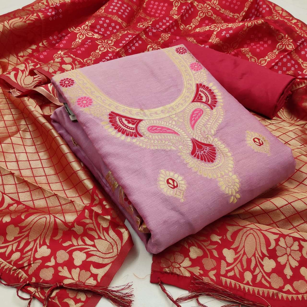 MICRO 15005 SERIES BY MICRO DESIGNER 01 TO 05 SERIES BEAUTIFUL SUITS STYLISH FANCY COLORFUL PARTY WEAR & OCCASIONAL WEAR HEAVY SILK BANARSI WORK DRESSES AT WHOLESALE PRICE