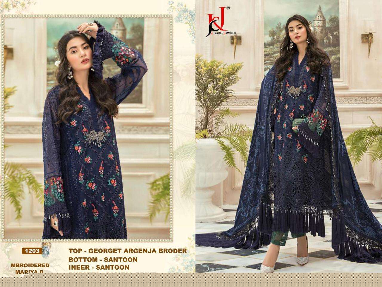 MBROIDERED MARIYA.B. VOL-12 BY J & J 1201 TO 1204 SERIES BEAUTIFUL SUITS STYLISH FANCY COLORFUL CASUAL WEAR & ETHNIC WEAR GEORGETTE WITH EMBROIDERY DRESSES AT WHOLESALE PRICE