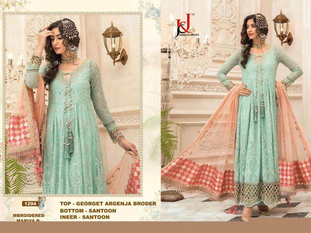 MBROIDERED MARIYA.B. VOL-12 BY J & J 1201 TO 1204 SERIES BEAUTIFUL SUITS STYLISH FANCY COLORFUL CASUAL WEAR & ETHNIC WEAR GEORGETTE WITH EMBROIDERY DRESSES AT WHOLESALE PRICE