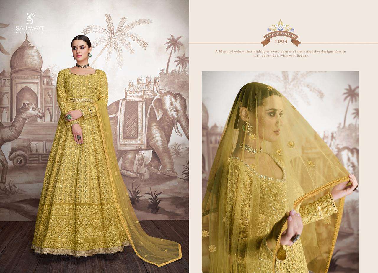 MERAKI VOL-4 BY SAJAWAT CREATION 1001 TO 1004 SERIES DESIGNER ANARKALI SUITS COLLECTION BEAUTIFUL STYLISH FANCY COLORFUL PARTY WEAR & OCCASIONAL WEAR HEAVY FAUX GEORGETTE/BUTTERFLY NET DRESSES AT WHOLESALE PRICE