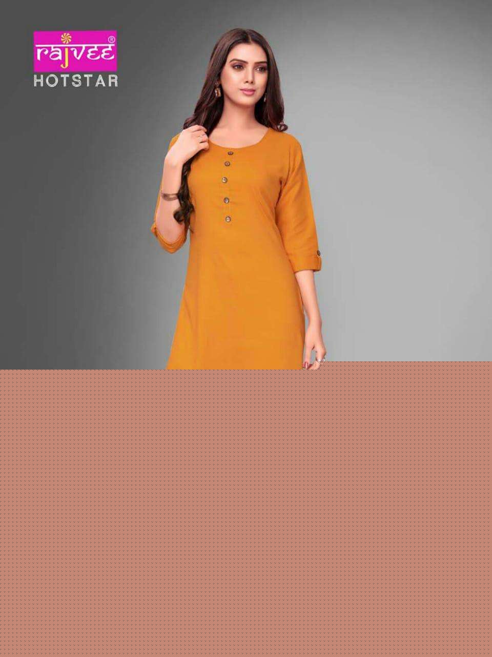 HOTSTAR BY RAJVEE 01 TO 08 SERIES BEAUTIFUL COLORFUL STYLISH FANCY CASUAL WEAR & ETHNIC WEAR & READY TO WEAR RAYON CROSS KURTIS AT WHOLESALE PRICE