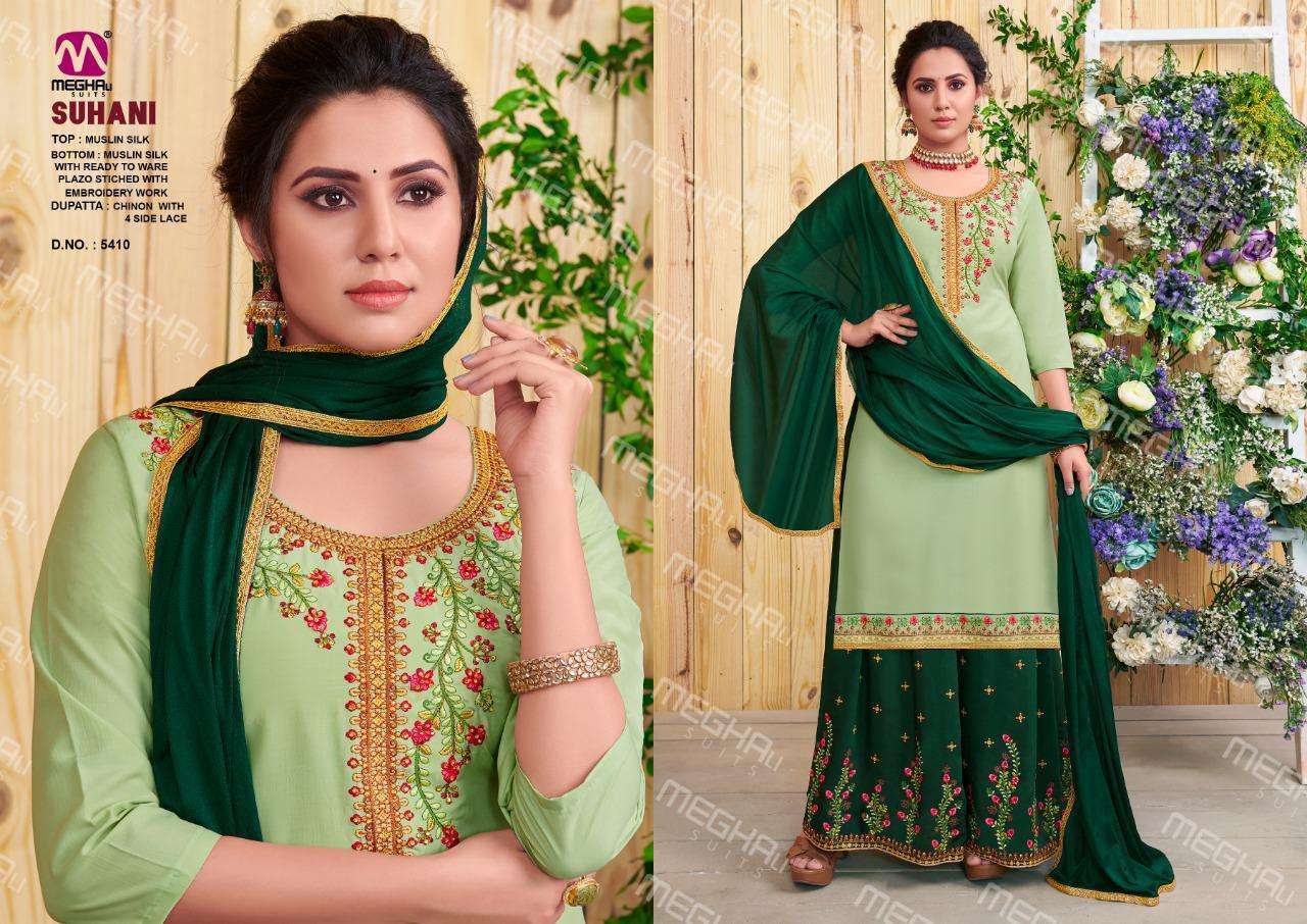 SUHANI BY MEGHALI SUITS 5409 TO 5412 SERIES BEAUTIFUL SUITS COLORFUL STYLISH FANCY CASUAL WEAR & ETHNIC WEAR MUSLIN SILK DRESSES AT WHOLESALE PRICE