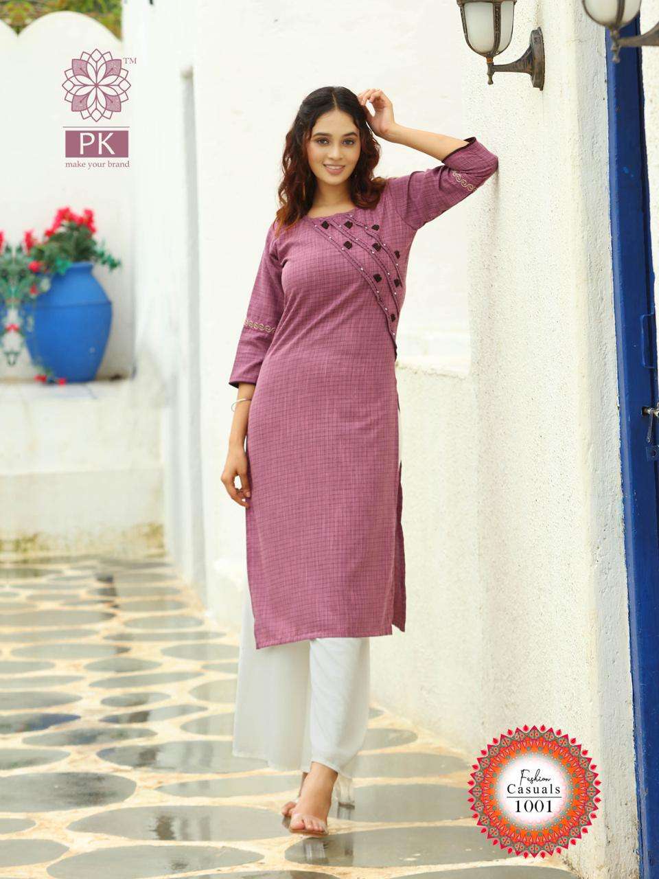 FASHION CASUAL BY PK 1001 TO 1006 SERIES BEAUTIFUL COLORFUL STYLISH FANCY CASUAL WEAR & READY TO WEAR RAYON WEAVED SMALL CHEX PRINTED KURTIS AT WHOLESALE PRICE