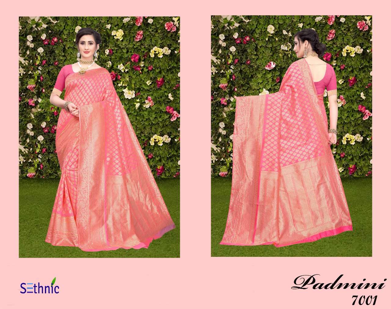 PADMINI BY SETHNIC 7001 TO 7006 SERIES INDIAN TRADITIONAL WEAR COLLECTION BEAUTIFUL STYLISH FANCY COLORFUL PARTY WEAR & OCCASIONAL WEAR BANARASI SAREES AT WHOLESALE PRICE