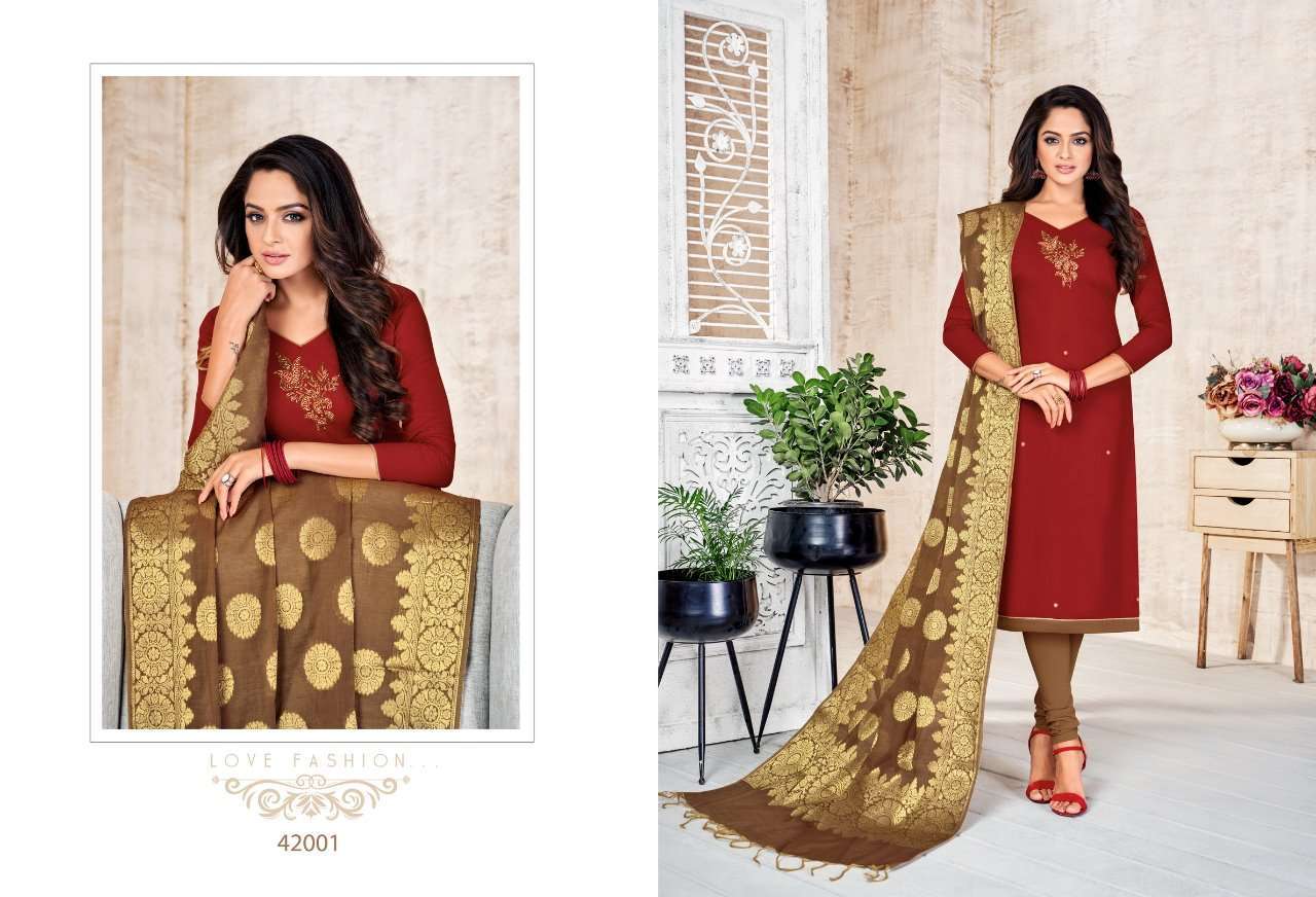 LIFE LINE BY KAPIL TEX 42001 TO 42012 SERIES BEAUTIFUL PATIYALA SUITS STYLISH FANCY COLORFUL PARTY WEAR & OCCASIONAL WEAR LONG SLUB WITH HANDWORK PRINTED DRESSES AT WHOLESALE PRICE