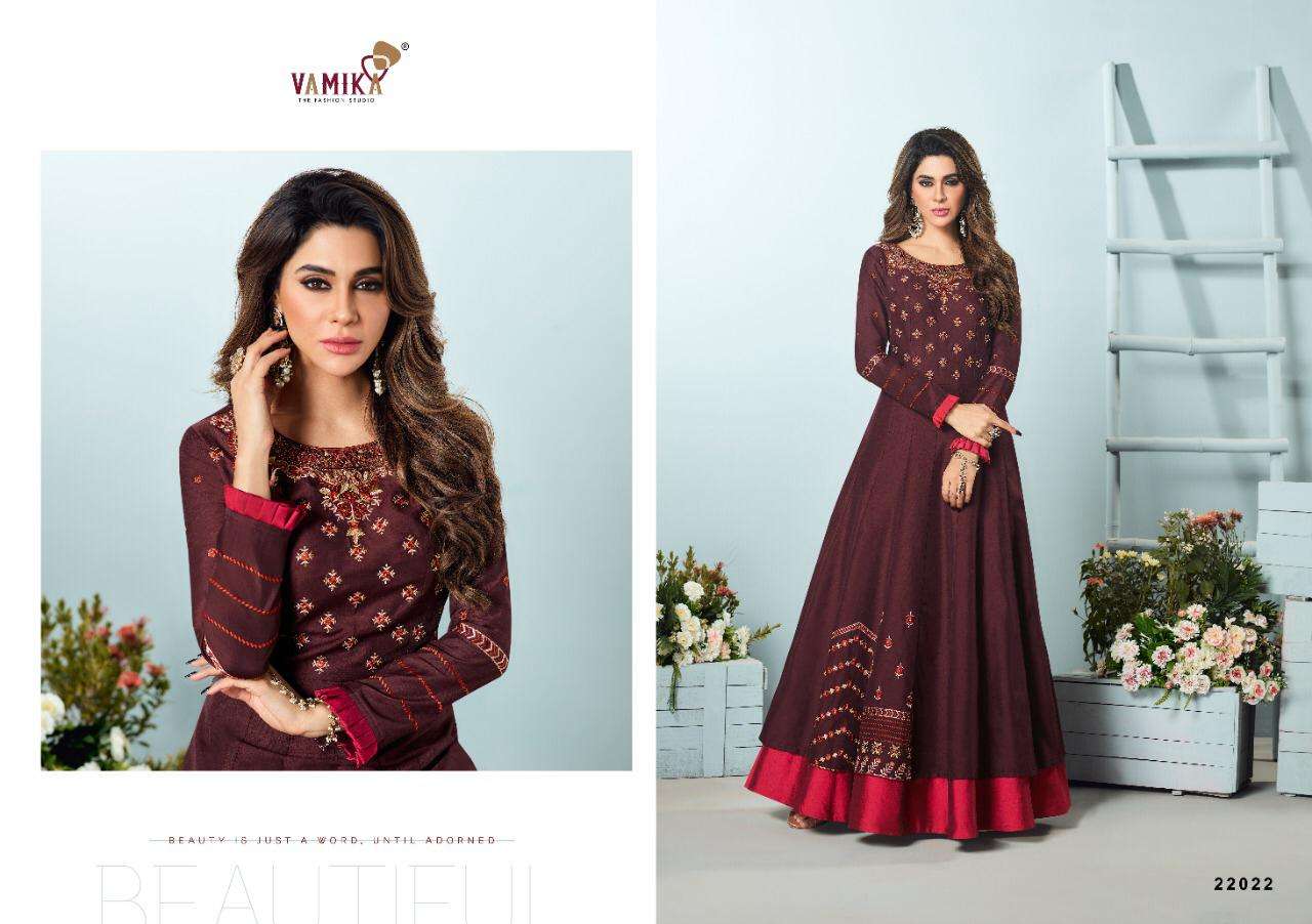 AMORINA VOL-5 BY ARIHANT NX 22021 TO 22025 SERIES DESIGNER WEAR COLLECTION BEAUTIFUL STYLISH FANCY COLORFUL PARTY WEAR & OCCASIONAL WEAR MUSLIN SILK GOWNS AT WHOLESALE PRICE