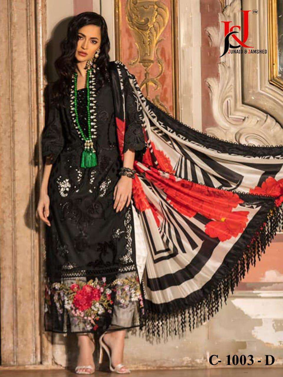 ALZOHAIB COTTON COLLECTION BY J AND J 1003-A TO 1003-D SERIES BEAUTIFUL SUITS STYLISH COLORFUL FANCY CASUAL WEAR & ETHNIC WEAR PURE COTTON EMBROIDERED DRESSES AT WHOLESALE PRICE