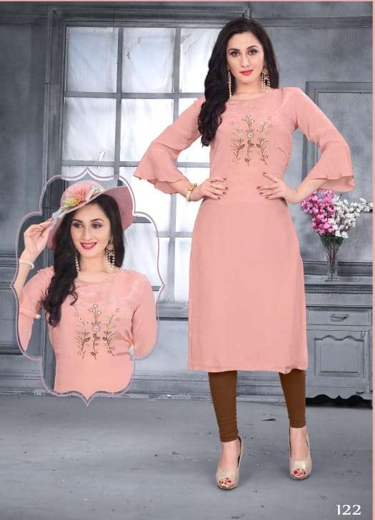 DREAM GIRL 6 PIECES BY KAAMIRI 121 TO 126 SERIES BEAUTIFUL STYLISH COLORFUL FANCY PARTY WEAR & ETHNIC WEAR & READY TO WEAR NATURAL CRAPE KURTIS AT WHOLESALE PRICE