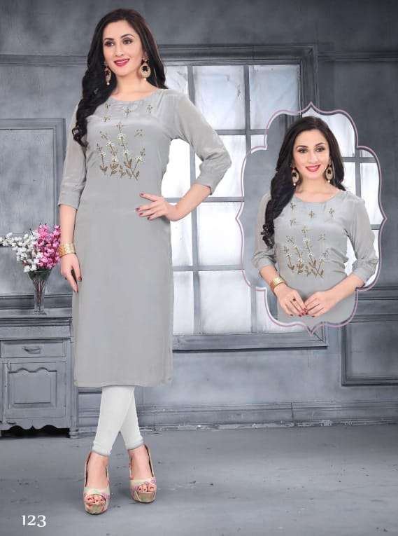 DREAM GIRL 6 PIECES BY KAAMIRI 121 TO 126 SERIES BEAUTIFUL STYLISH COLORFUL FANCY PARTY WEAR & ETHNIC WEAR & READY TO WEAR NATURAL CRAPE KURTIS AT WHOLESALE PRICE