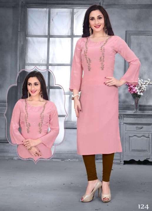 DREAM GIRL 6 PIECES BY KAAMIRI 121 TO 126 SERIES BEAUTIFUL STYLISH COLORFUL FANCY PARTY WEAR & ETHNIC WEAR & READY TO WEAR NATURAL CRAPE KURTIS AT WHOLESALE PRICE