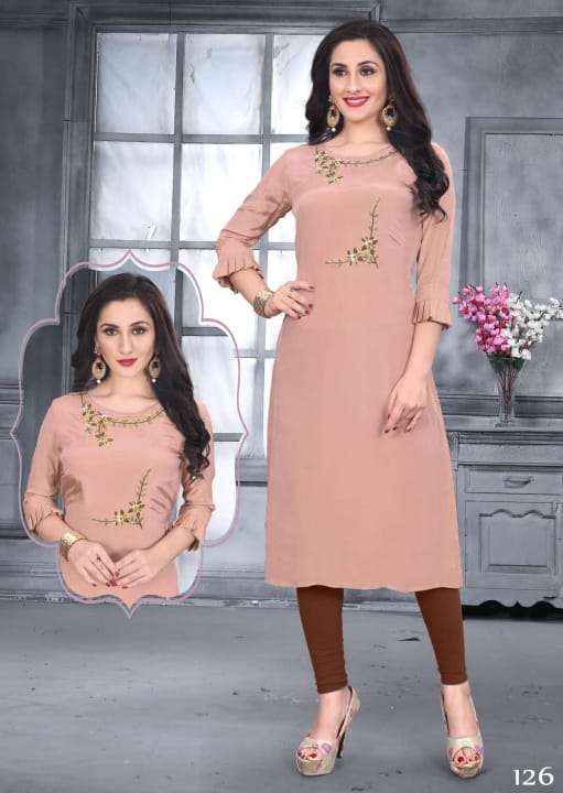 DREAM GIRL 6 PIECES BY KAAMIRI 121 TO 126 SERIES BEAUTIFUL STYLISH COLORFUL FANCY PARTY WEAR & ETHNIC WEAR & READY TO WEAR NATURAL CRAPE KURTIS AT WHOLESALE PRICE