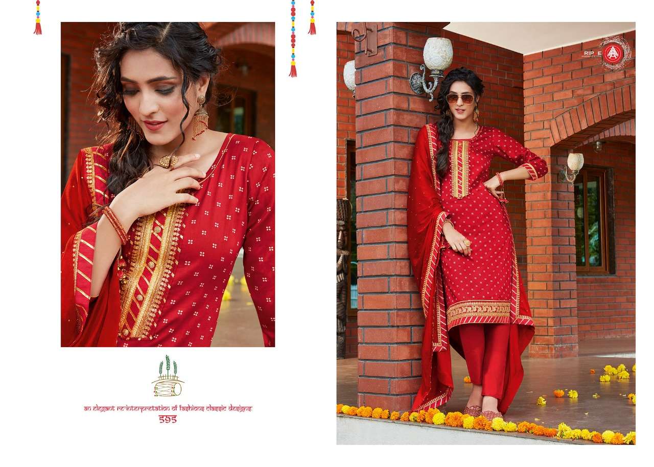 KUMKUM BY AAA DESIGN STUDIO 591 TO 596 SERIES BEAUTIFUL COLORFUL STYLISH FANCY CASUAL WEAR & ETHNIC WEAR & READY TO WEAR JAM PRINTED WITH EMBROIDERY DRESSES AT WHOLESALE PRICE