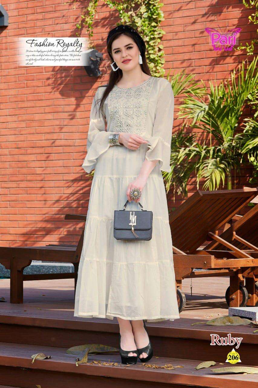 RUBY BY PARI 201 TO 208 SERIES DESIGNER BEAUTIFUL STYLISH FANCY COLORFUL PARTY WEAR & OCCASIONAL WEAR COTTON MAL GOWNS WITH DUPATTA AT WHOLESALE PRICE