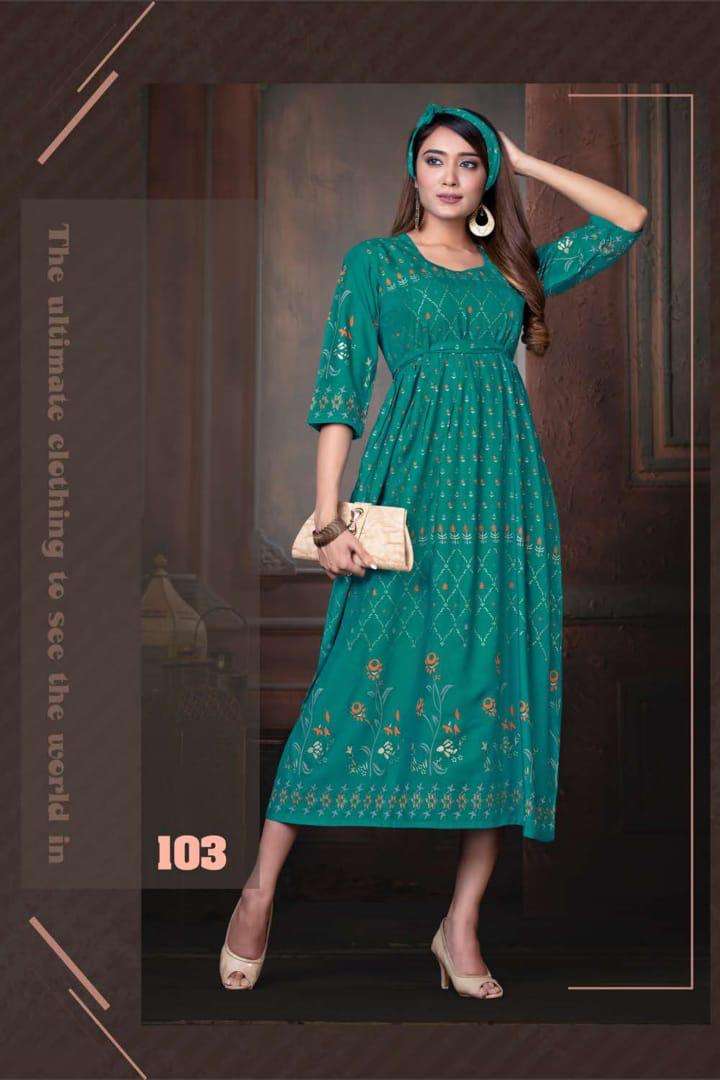 SWEET QUEEN BY FASHION TALK 101 TO 110 SERIES DESIGNER BEAUTIFUL STYLISH FANCY COLORFUL PARTY WEAR & OCCASIONAL WEAR HEAVY RAYON 14 KG GOWNS AT WHOLESALE PRICE