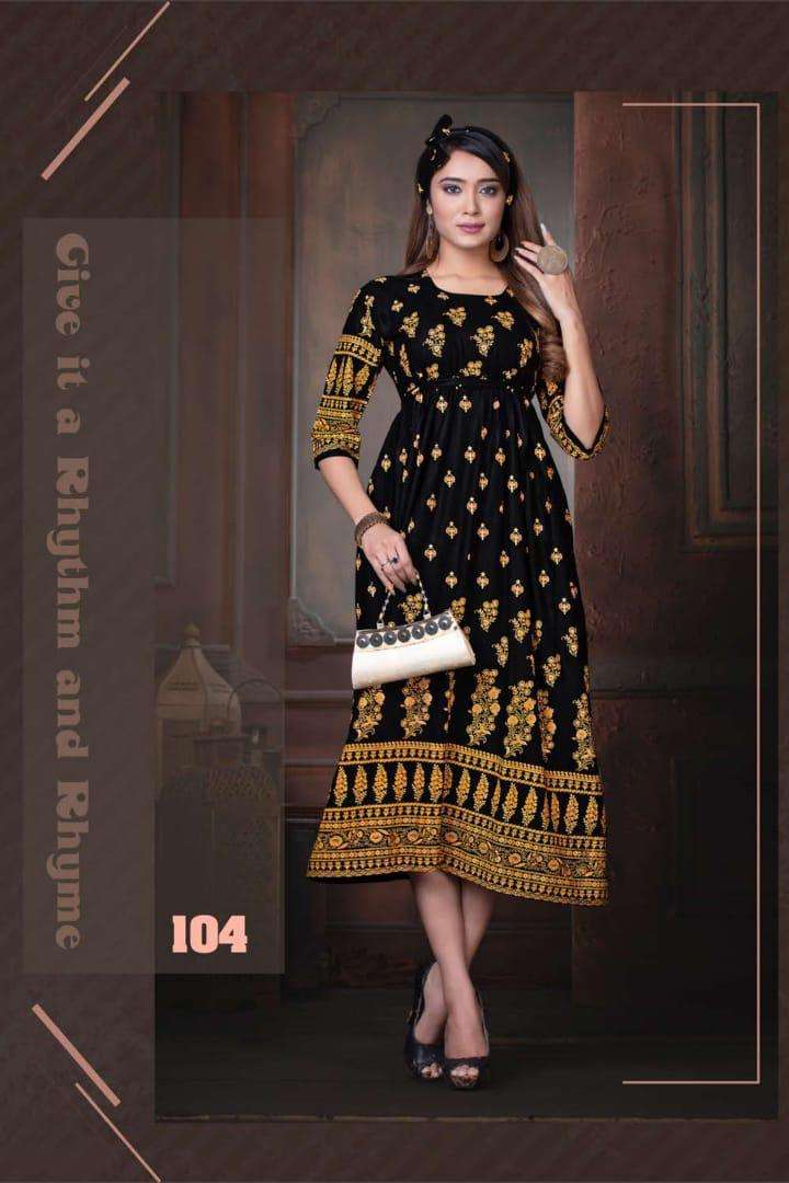 SWEET QUEEN BY FASHION TALK 101 TO 110 SERIES DESIGNER BEAUTIFUL STYLISH FANCY COLORFUL PARTY WEAR & OCCASIONAL WEAR HEAVY RAYON 14 KG GOWNS AT WHOLESALE PRICE