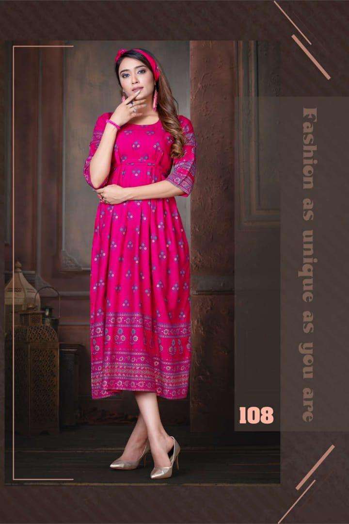 SWEET QUEEN BY FASHION TALK 101 TO 110 SERIES DESIGNER BEAUTIFUL STYLISH FANCY COLORFUL PARTY WEAR & OCCASIONAL WEAR HEAVY RAYON 14 KG GOWNS AT WHOLESALE PRICE
