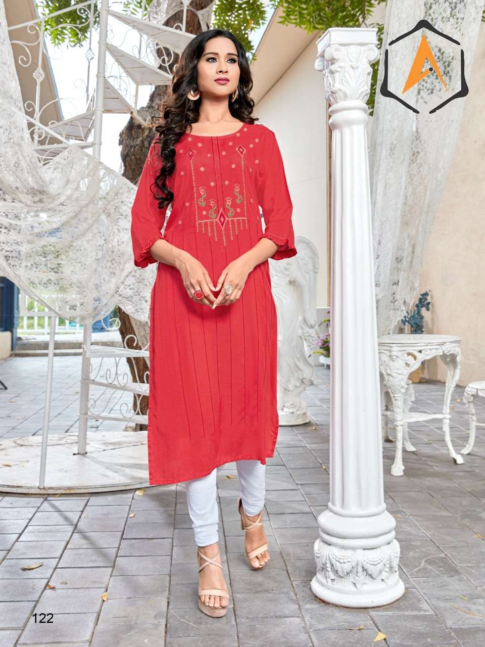 PANCHI BY AAPLE KURTI 119 TO 124 SERIES BEAUTIFUL STYLISH COLORFUL FANCY PARTY WEAR & ETHNIC WEAR & READY TO WEAR RAYON 14 KG PRINTED KURTIS AT WHOLESALE PRICE