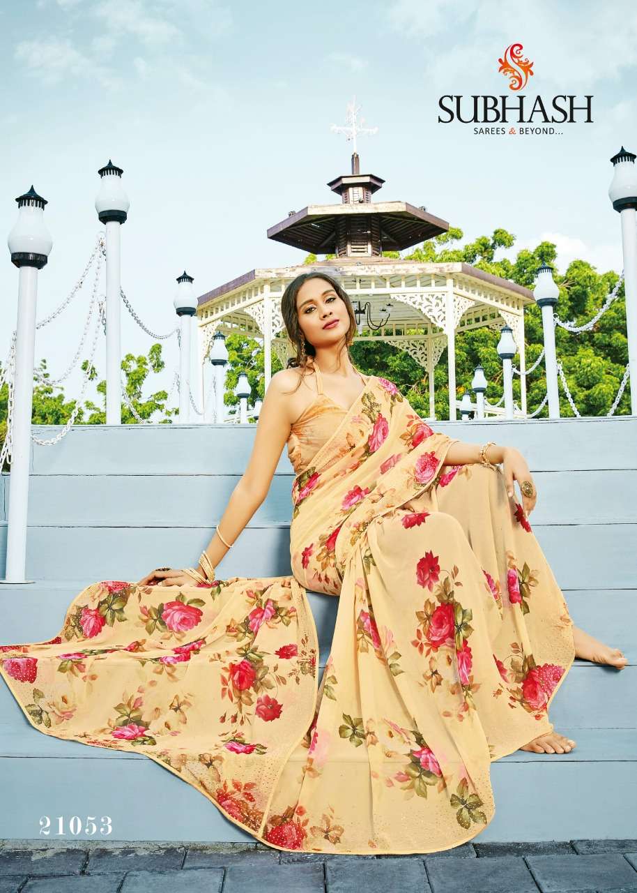 FLORA BY SUBHASH SAREES INDIAN TRADITIONAL WEAR COLLECTION BEAUTIFUL STYLISH FANCY COLORFUL PARTY WEAR & OCCASIONAL WEAR SOFT GEORGETTE PRINTED SAREES AT WHOLESALE PRICE