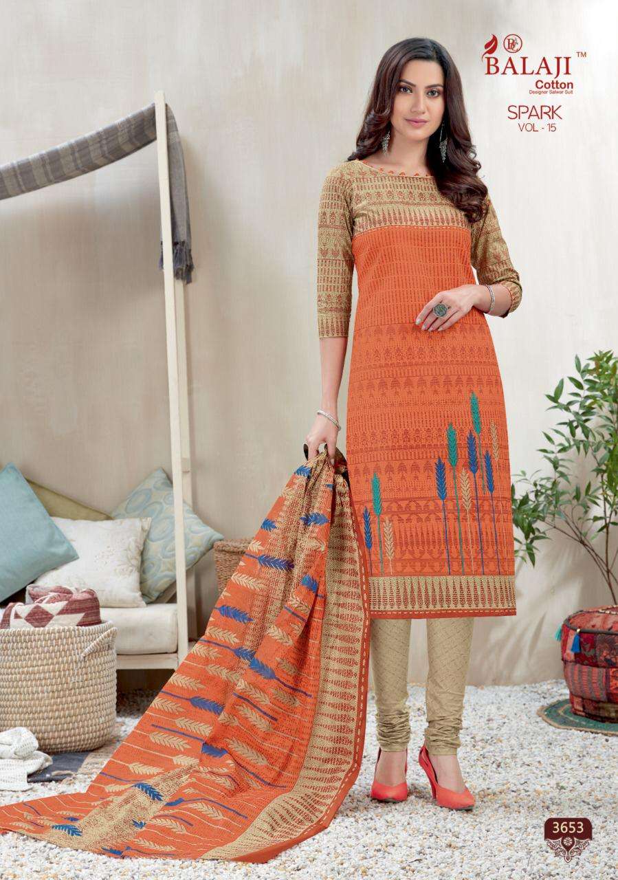 SPARK VOL-15 BY BALAJI COTTON 3651 TO 3666 SERIES DESIGNER PATIYALA SUITS BEAUTIFUL FANCY COLORFUL STYLISH PARTY WEAR & ETHNIC WEAR PURE COTTON PRINTED DRESSES AT WHOLESALE PRICE