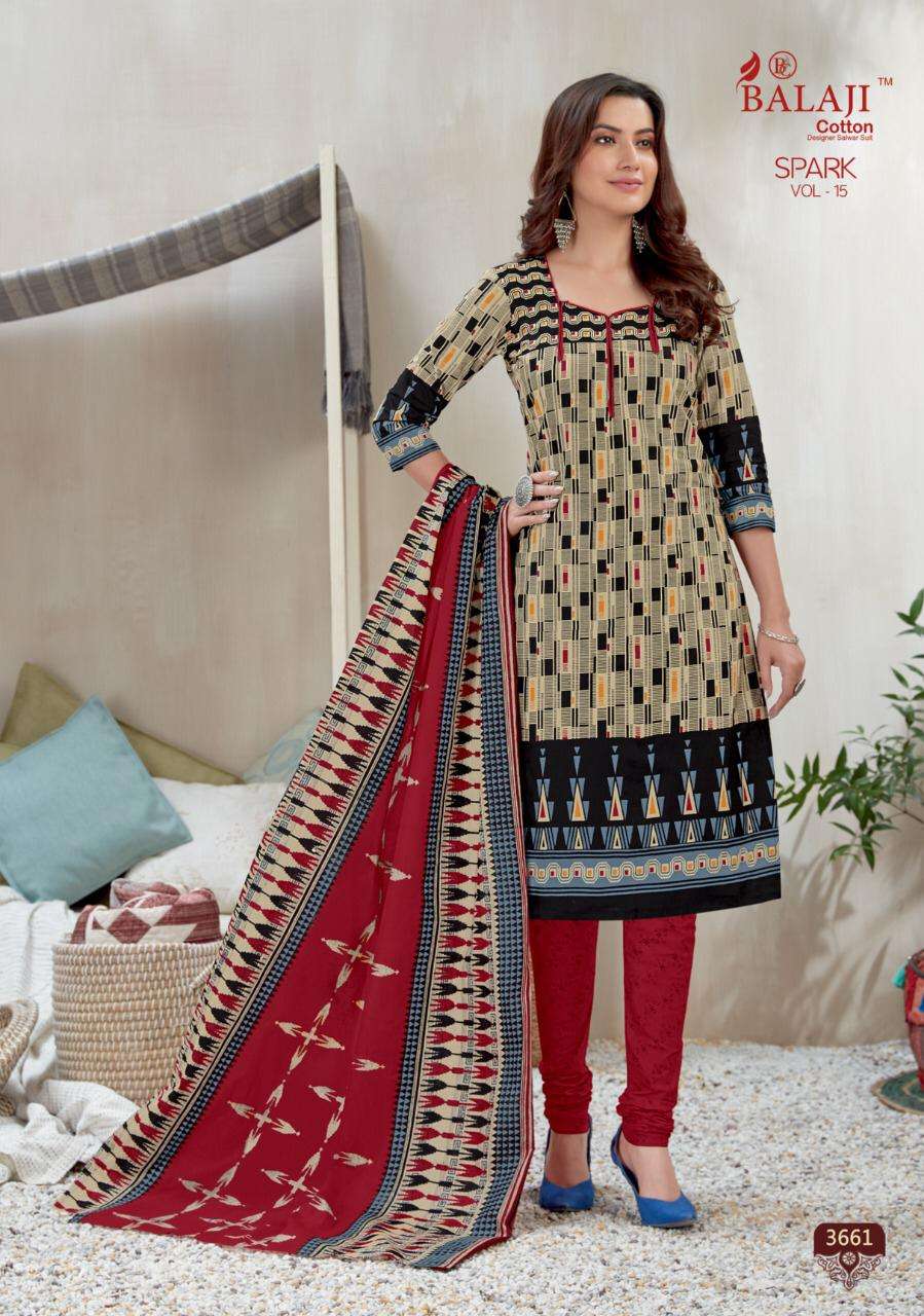 SPARK VOL-15 BY BALAJI COTTON 3651 TO 3666 SERIES DESIGNER PATIYALA SUITS BEAUTIFUL FANCY COLORFUL STYLISH PARTY WEAR & ETHNIC WEAR PURE COTTON PRINTED DRESSES AT WHOLESALE PRICE
