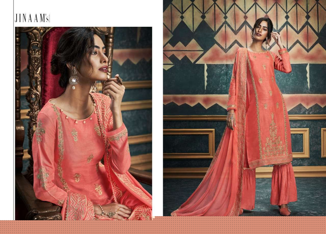 ALISHA BY JINAAM DRESSES 8297 TO 8303 SERIES SUITS BEAUTIFUL FANCY COLORFUL STYLISH PARTY WEAR & OCCASIONAL WEAR DYED RUSSIAN SILK WITH EMBROIDERY DRESSES AT WHOLESALE PRICE