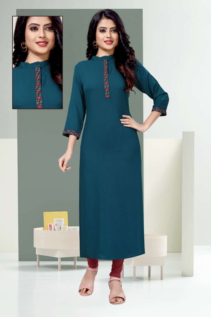 KARIGARI BY SNAPSTYLE 101 TO 110 SERIES STYLISH FANCY BEAUTIFUL COLORFUL CASUAL WEAR & ETHNIC WEAR RAYON EMBROIDERED KURTIS AT WHOLESALE PRICE