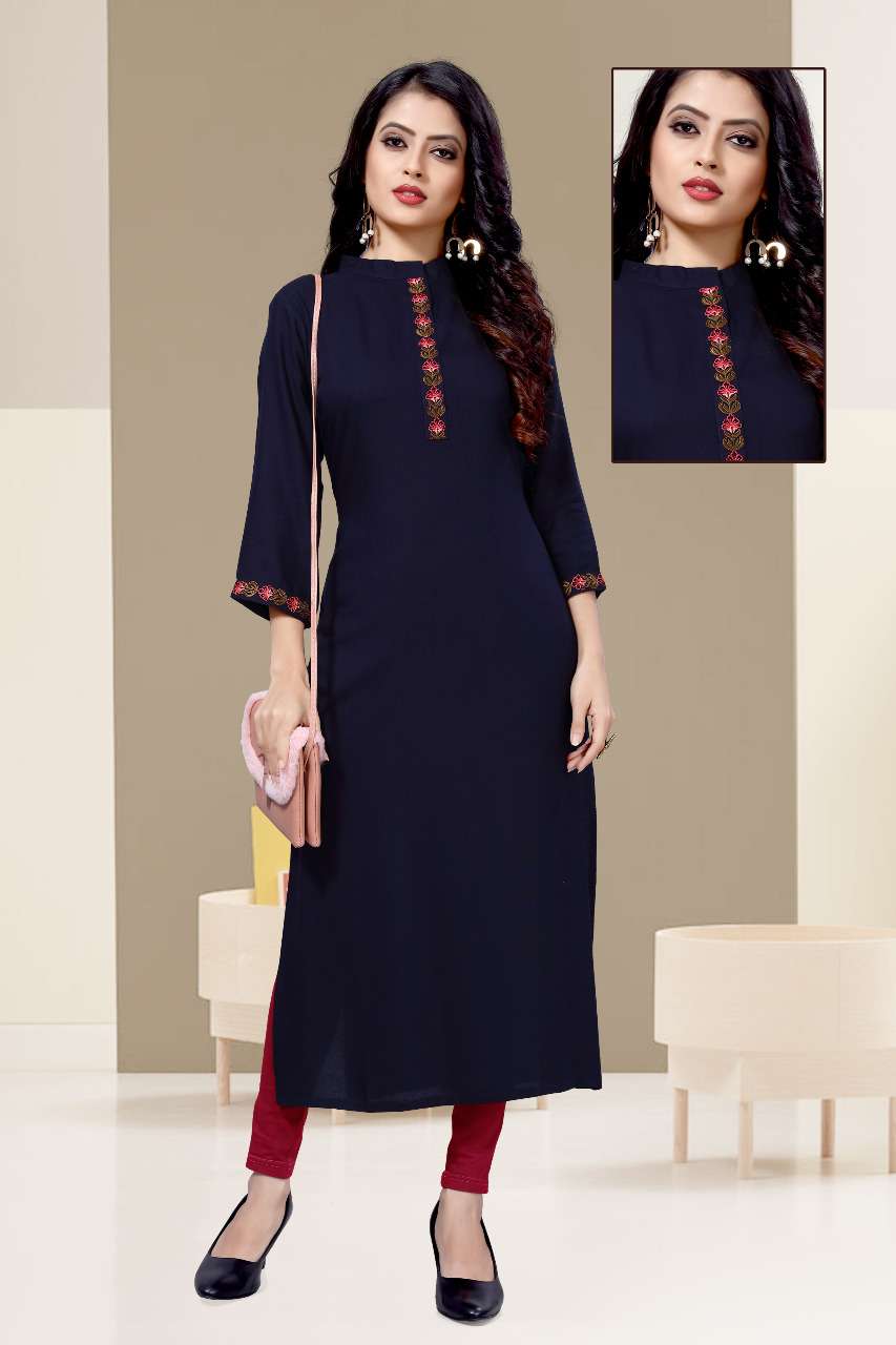 KARIGARI BY SNAPSTYLE 101 TO 110 SERIES STYLISH FANCY BEAUTIFUL COLORFUL CASUAL WEAR & ETHNIC WEAR RAYON EMBROIDERED KURTIS AT WHOLESALE PRICE