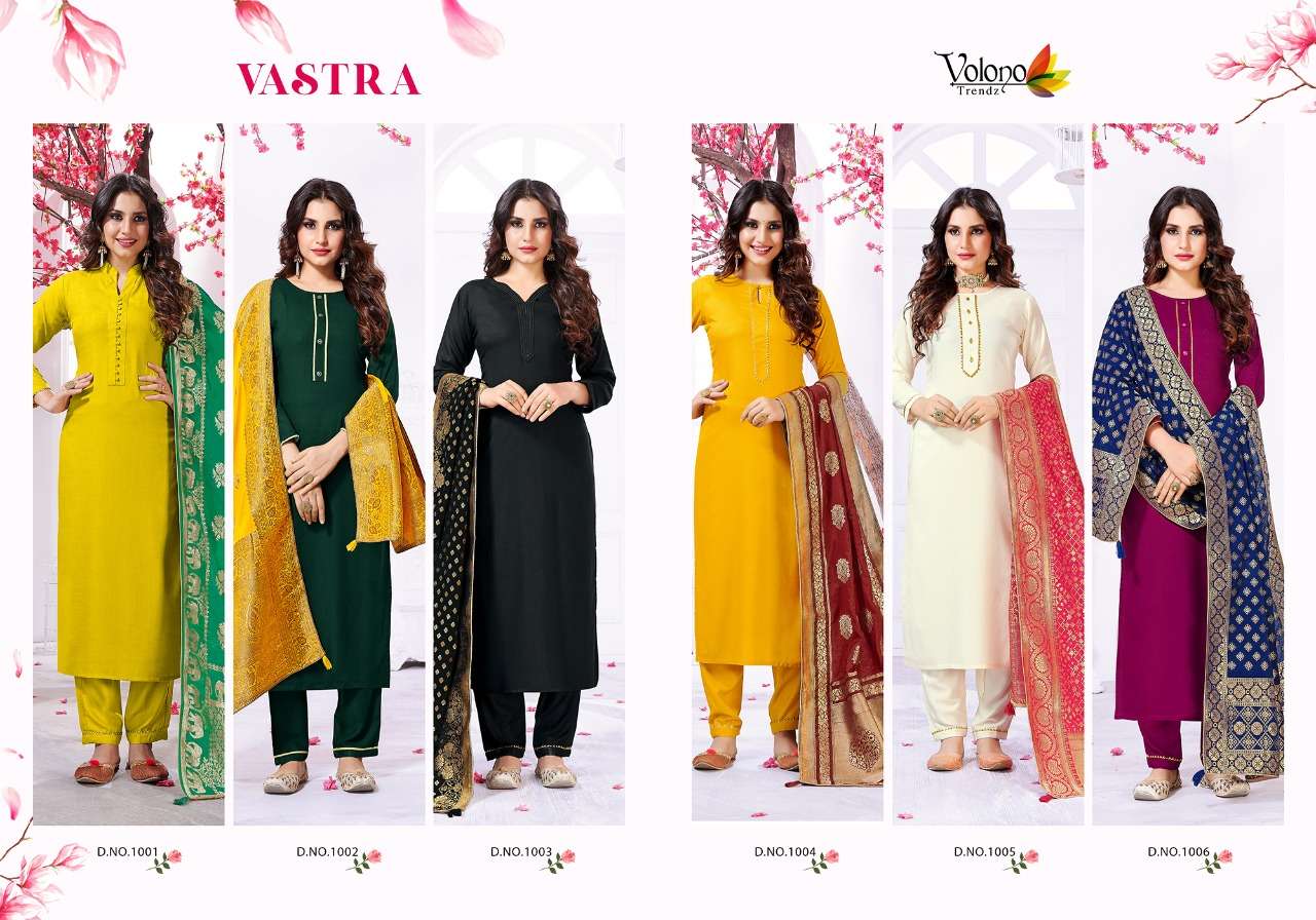 VASTRA BY VOLONO TRENDZ 1001 TO 1006 SERIES BEAUTIFUL SUITS STYLISH FANCY COLORFUL PARTY WEAR & OCCASIONAL WEAR HEAVY RAYON DRESSES AT WHOLESALE PRICE