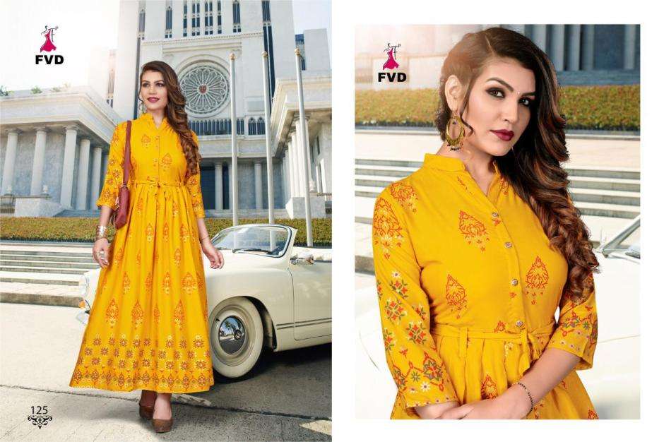 RANG VOL-2 BY FVD 125 TO 132 SERIES DESIGNER COLLECTION BEAUTIFUL STYLISH FANCY COLORFUL PARTY WEAR & OCCASIONAL WEAR RAYON PRINT GOWNS AT WHOLESALE PRICE