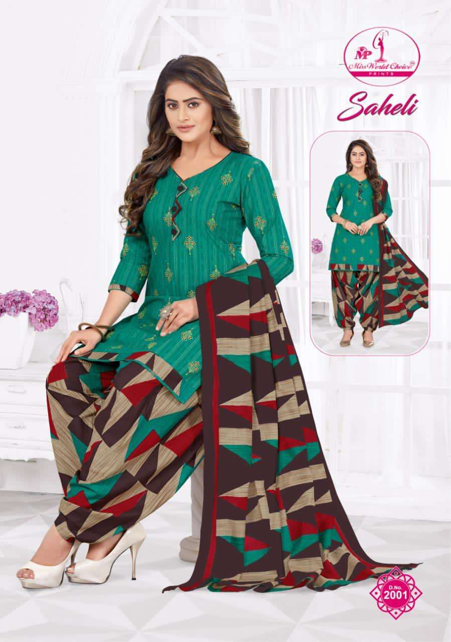 SAHELI VOL-2 BY MISS WORLD CHOICE 2001 TO 2012 SERIES BEAUTIFUL STYLISH SUITS FANCY COLORFUL CASUAL WEAR & ETHNIC WEAR & READY TO WEAR COTTON PRINTED DRESSES AT WHOLESALE PRICE
