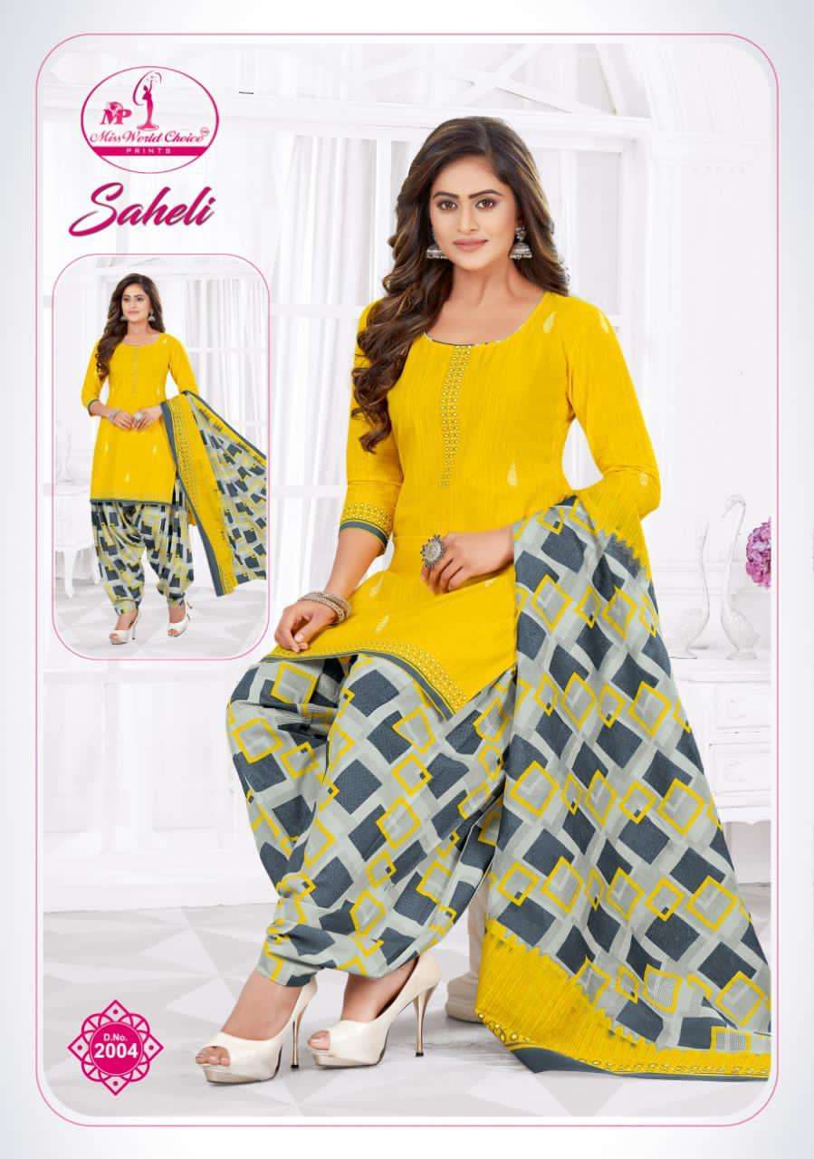 SAHELI VOL-2 BY MISS WORLD CHOICE 2001 TO 2012 SERIES BEAUTIFUL STYLISH SUITS FANCY COLORFUL CASUAL WEAR & ETHNIC WEAR & READY TO WEAR COTTON PRINTED DRESSES AT WHOLESALE PRICE