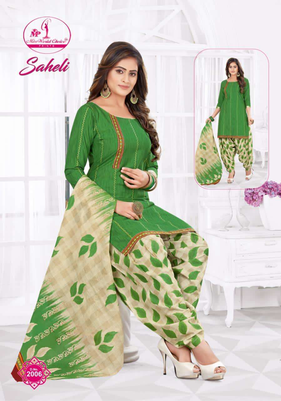 SAHELI VOL-2 BY MISS WORLD CHOICE 2001 TO 2012 SERIES BEAUTIFUL STYLISH SUITS FANCY COLORFUL CASUAL WEAR & ETHNIC WEAR & READY TO WEAR COTTON PRINTED DRESSES AT WHOLESALE PRICE