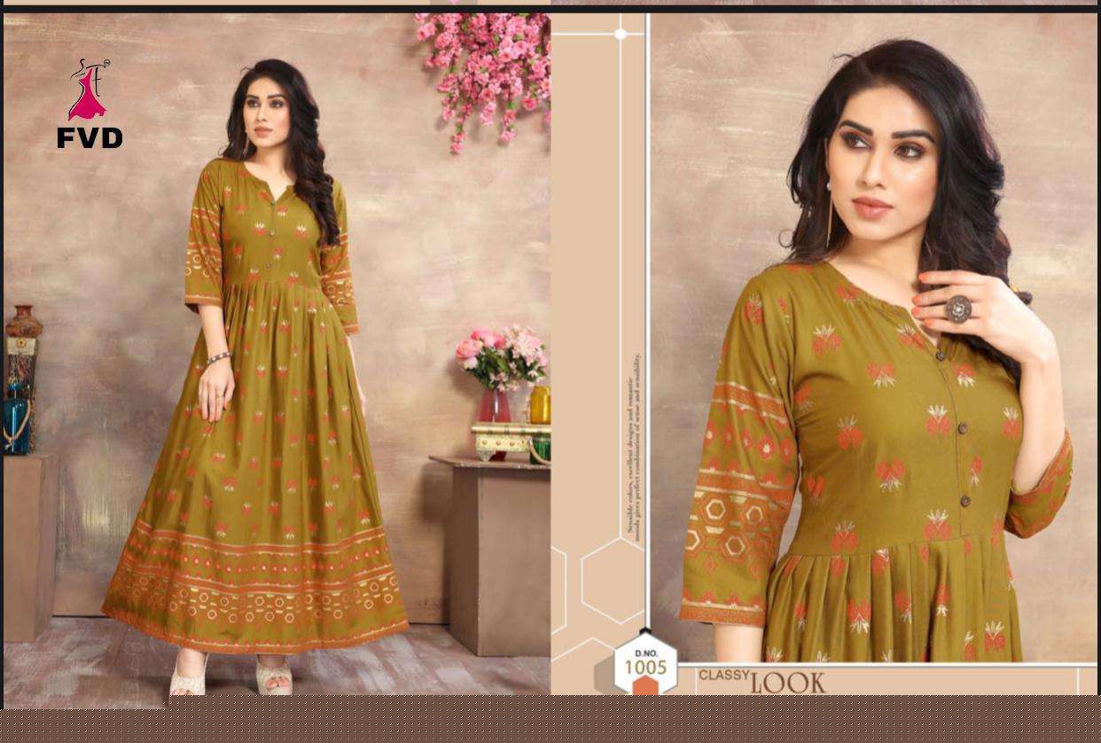 GOLDAN CITY VOL-1 BY FVD 1001 TO 1006 SERIES BEAUTIFUL COLORFUL STYLISH FANCY CASUAL WEAR & ETHNIC WEAR & READY TO WEAR RAYON 14 KG GOWNS AT WHOLESALE PRICE