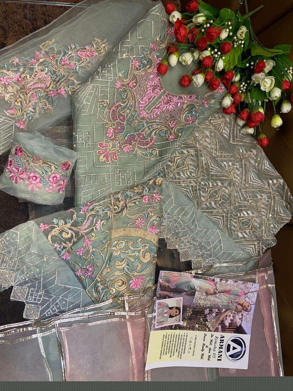 RIMSHA 05 BY ARMANI Z PAKISTANI SUITS BEAUTIFUL FANCY COLORFUL STYLISH PARTY WEAR & OCCASIONAL WEAR BUTTERFLY NET WITH EMBROIDERY DRESSES AT WHOLESALE PRICE