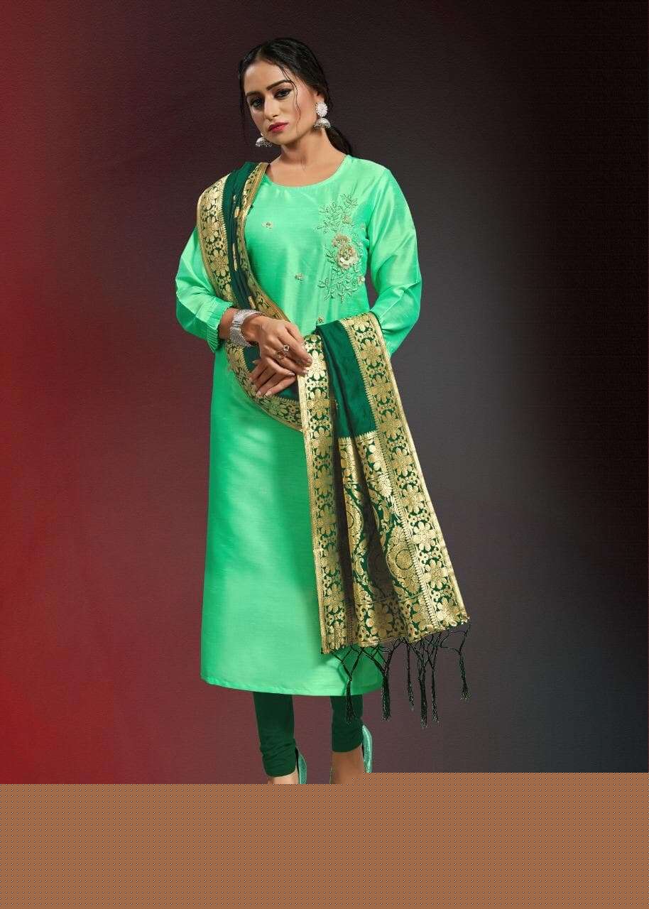 OCCASION VOL-3 BY ALISHKA FASHION 3001 TO 3006 SERIES DESIGNER BEAUTIFUL STYLISH FANCY COLORFUL PARTY WEAR & OCCASIONAL WEAR SILK PRINTED KURTIS WITH DUPATTA AT WHOLESALE PRICE